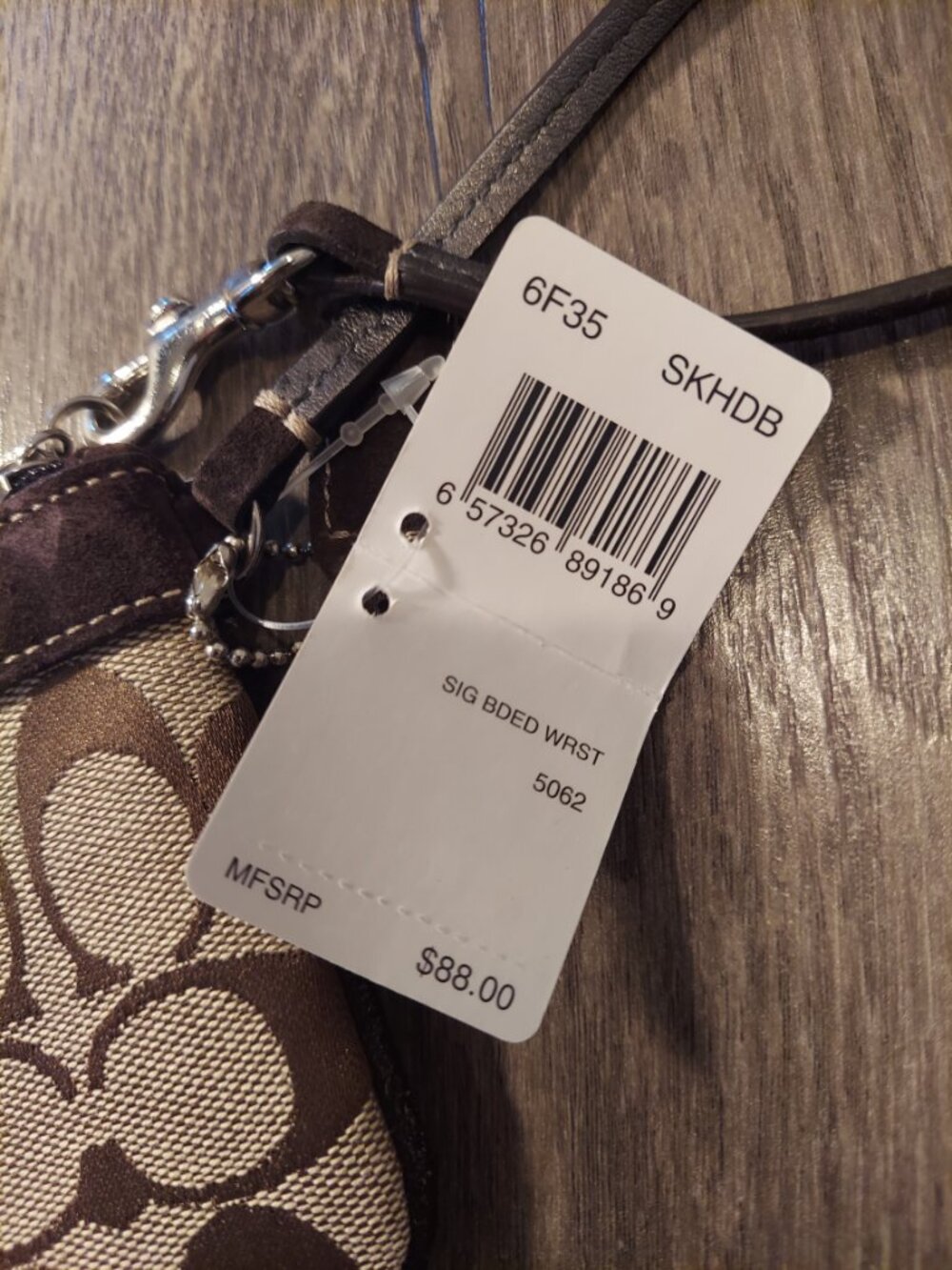 NWT Coach Signature Brown Khaki Wristlet Wallet Pouch Clutch Canvas Leather Zip - Picture 7 of 9